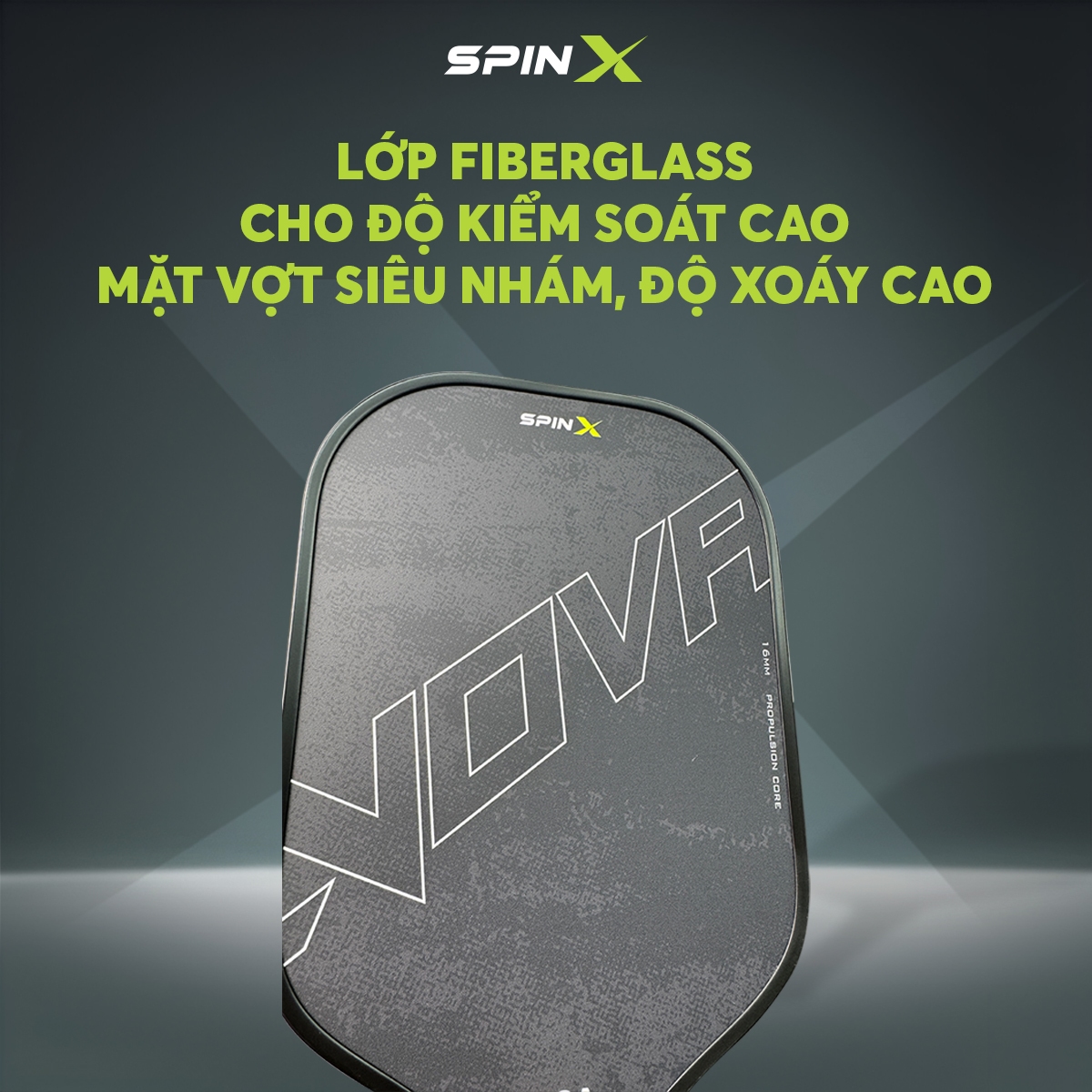 Vợt Pickleball SpinX NOVA Chính Hãng - Màu Đen - 16mm - Bền Bỉ - Siêu Nhám - Chuẩn Thi Đấu USA - Toàn Diện - Tạo Xoáy Tốt